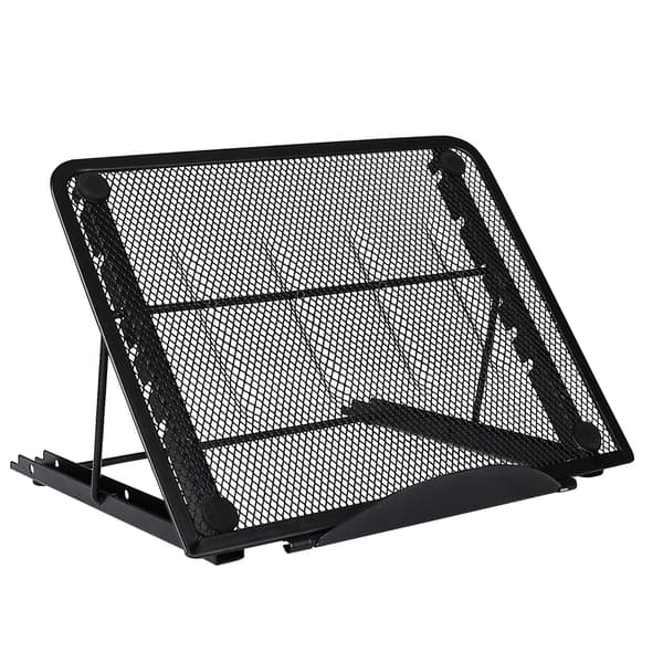 Laptopstativ Ventilert Multi-Angle Notebookstativ Sammenleggbart Rustfritt Stål Tablet Stativholder for MacBook Air Pro Lenovo Dell Svart
