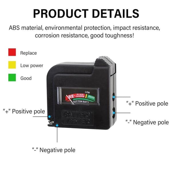 BT860 Universal Digital Battery Tester, Compatible with AA, AAA, C, D, 9V, and Button Cell Batteries, Accurate Analog Display