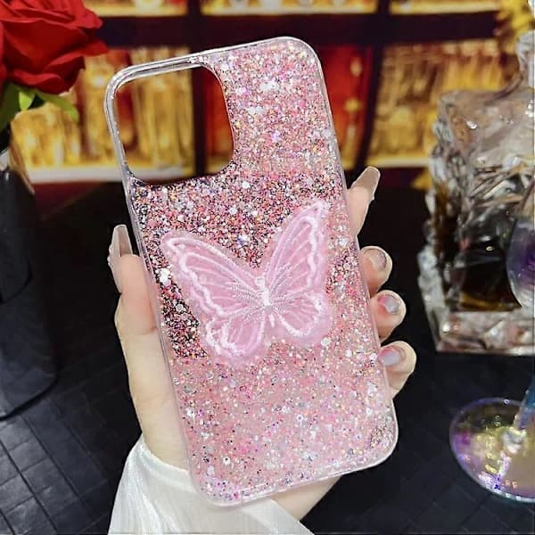 Starry Sequin Embroidered Butterfly Epoxy TPU Phone Case for iPhone 15