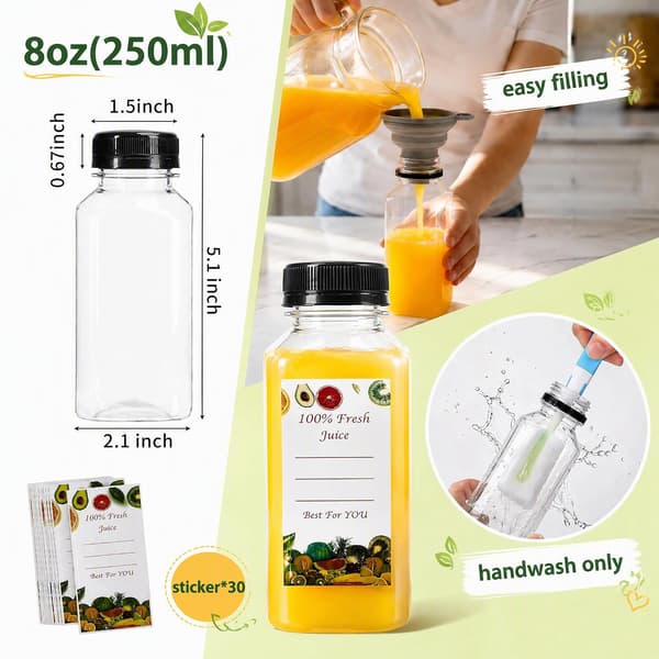 25-pack 8 oz plastjuiceflaskor med lock, läckagesäkra - 8oz 8oz
