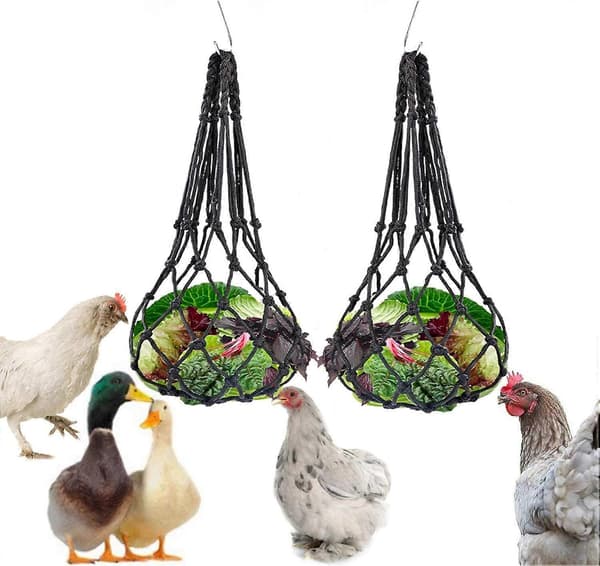 Chicken Vegetable Net Fruit Treat Snack Holder Hanging Feeder Coop Feeding Tool, 2 Pcs [DB]