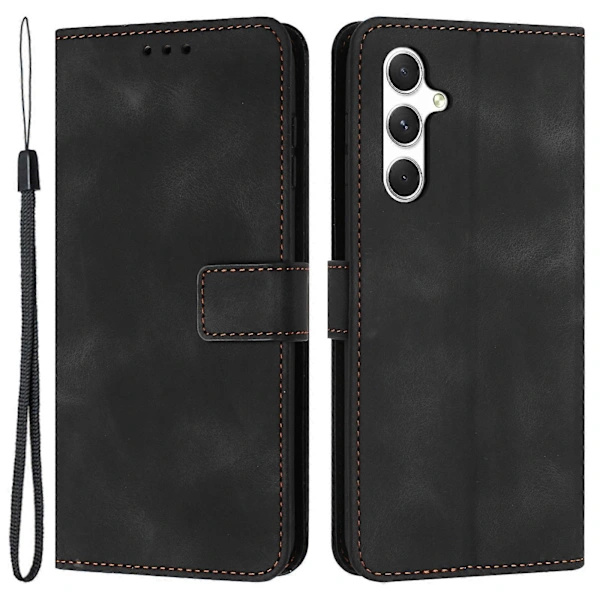 (Pow Yeah!) For Samsung Galaxy A17 5G Case Solid Color Leather Wallet Protective Phone Case Black