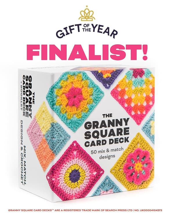 Granny Square Card Deck DIY Hækleopskriftssæt, med 50 mix-og-match-designs.