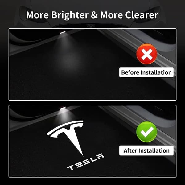 4 stk. Tesla Puddle Lights Bildørlampe Logoprojektor, Ultralet LED 3D Laser Ghost Shadow Light, Invitationslamper til Model 3 YSX Tilbehør