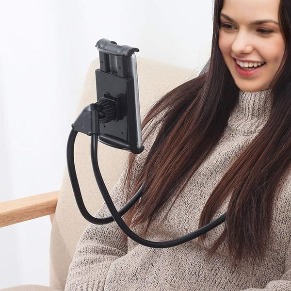 Universal telefonholder til nakken, dovendyr, telefonholder til nakken til mobiltelefonplacering (sort) sort.