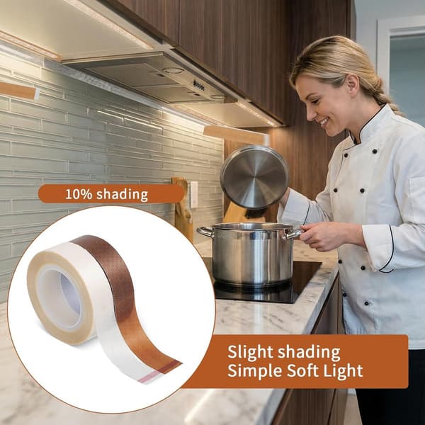 2 Rolls LED Diffuser Tape, Heat Resistant PTFE Dimming Tape for TV Backlight, Kitchen and Bedroom LED Strips, White Brown 15mm x 10m