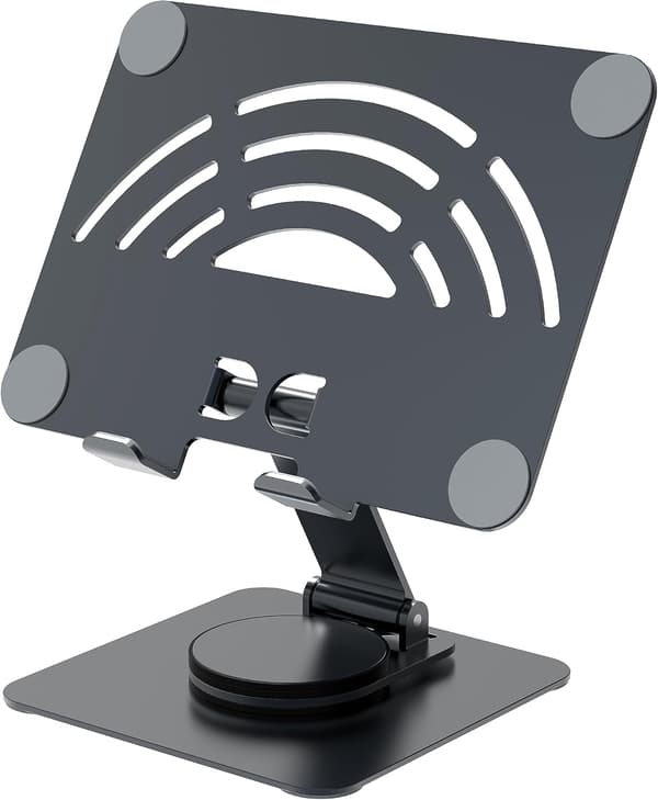 1 stk. Nettbrettstativ. 360° Roterbart Justerbart Nettbrettholder, Sammenleggbart Aluminium Skrivebord iPad Stativ Dock etc (4-13 \") grå