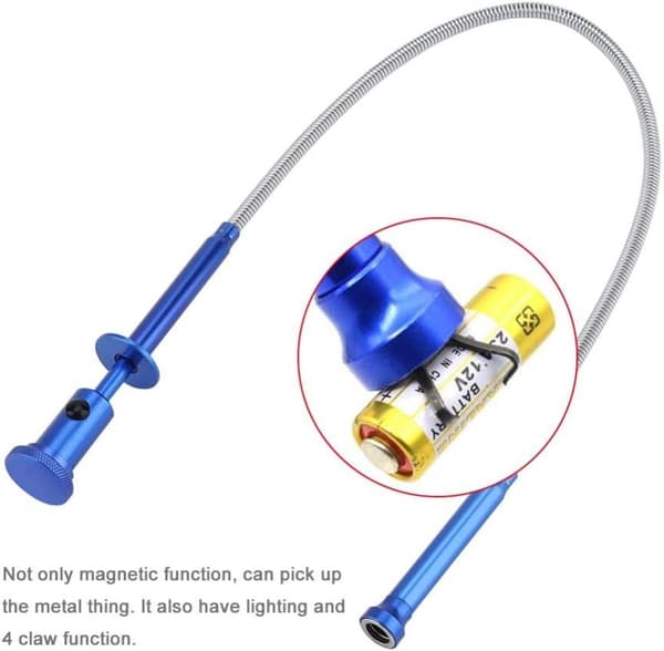 Magnetic pickup tool, flexible grabber with LED light, 4 claws, for garden and drain