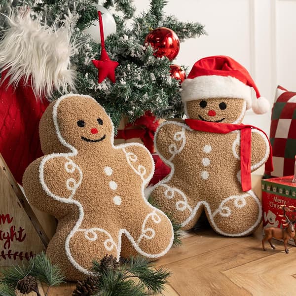 Gingerbread Man Christmas Pillow, Plush Teddy Bear Gingerbread Shaped Pillow, Christmas Decoration Pillow, Suitable for Placement on the Sofa