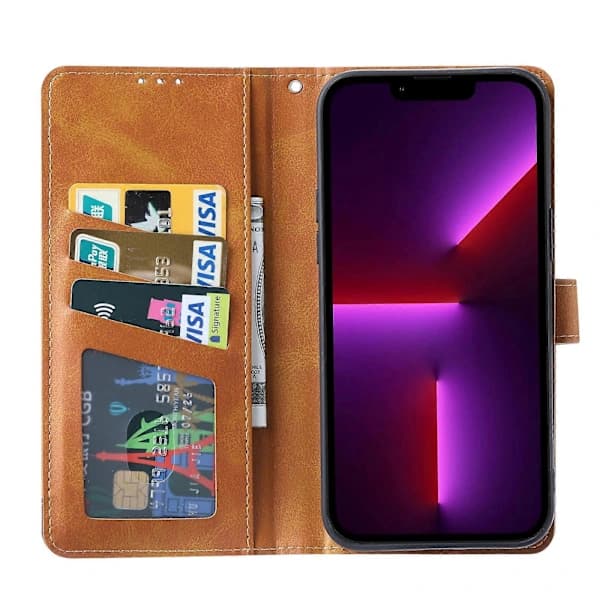 (pow yeah!) Calfskin Double Fold Buckle Horizontal Flip Protective Case for iPhone 14 Plus