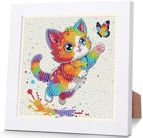 bleihum Kat Diamantkunstkit til børn 8-12 år med ramme 7x7tommer CC1068-US CC1068-US