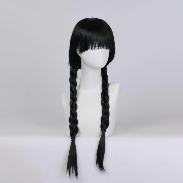 Wig Wednesday Peruker Barn Lång Svart Flätad Peruk Cosplay (FMY) A