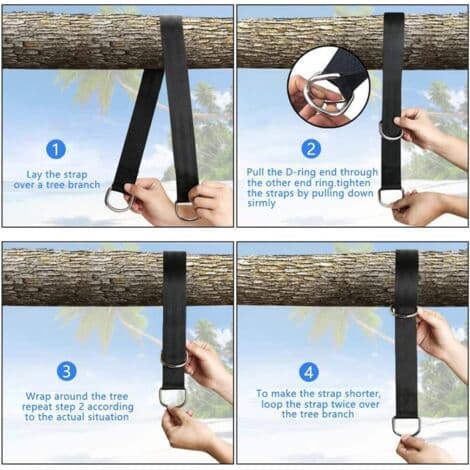 Hammock Straps 2 x 150 cm – High-Strength Polyester – 550 kg Capacity – Locking Carabiners – Tree Protectors Included