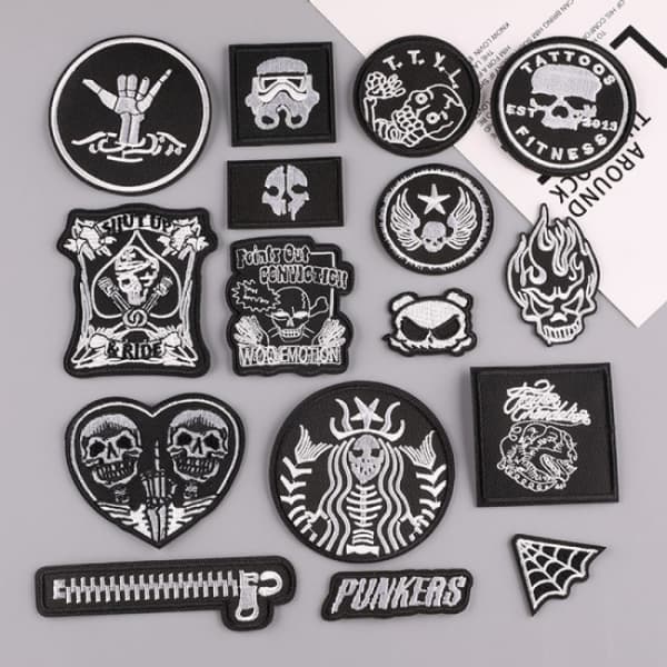 Broderilapp, (Hodeskalle/Punk) 16 STK Patch-dekal