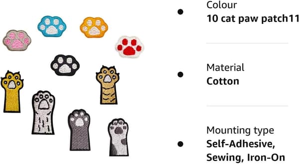 10 st broderade stryklappar set, katt tass applikation