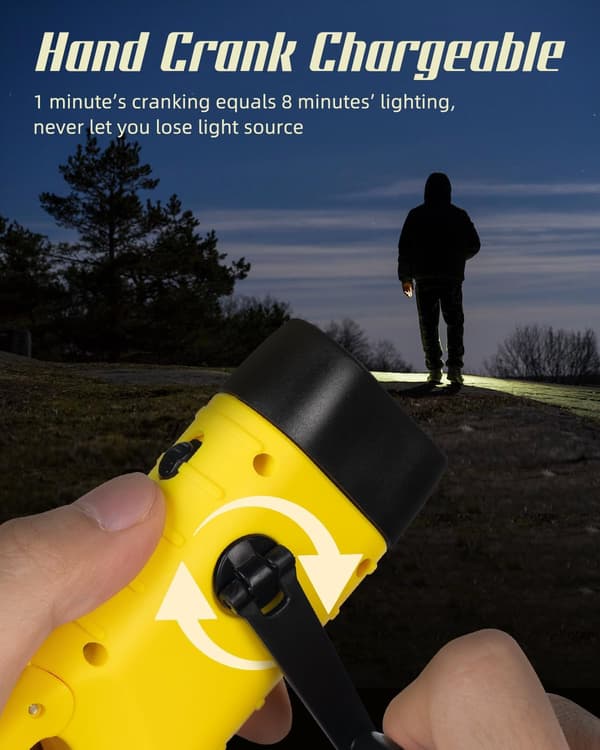 Nødlampe med LED og håndsving, 2-pak, dynamolamper med karabinhage, mini håndsvinglampe med solpanel til udendørs brug/camping/strømafbrydelser