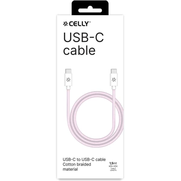 USB-C til USB-C Kabel flettet 60W 1,5m Rosa Rosa, Vit