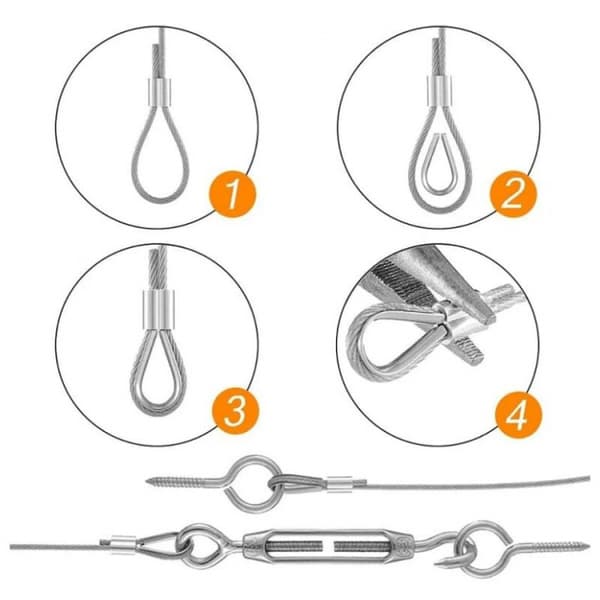 Wire Rope Suspension Kit i rustfrit stål, 2 mm wire i rustfrit stål