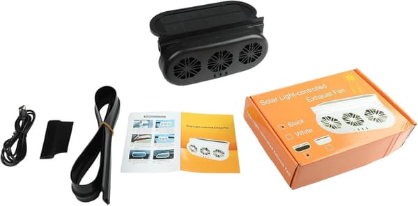 Bilventilatorhoveddesign og USB-opladningsporte Effektiv luftsolventilator med tredobbelt til cirkulation (sort) sort Black