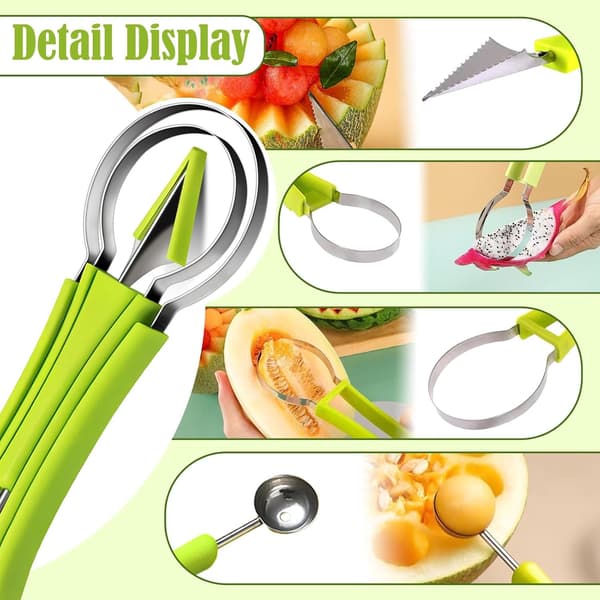 Melon Baller Set, 4-in-1 Fruit Slicer, Watermelon Spoon and Baller, Fruit Carving Tool
