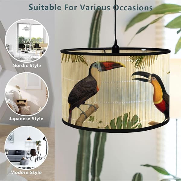 Classic Drum Lampshade and Fabric Tropical Plant Replacement Lampshade Handmade for Table Lamp, Ceiling Lamp, Bedside Lamp, Floor Lamp