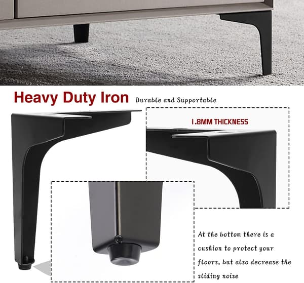 (Svart) 4 st metallmöbelben, 4 \" 10 cm triangulära möbelben för soffa, soffbord, TV-skåp och andra möbelben.