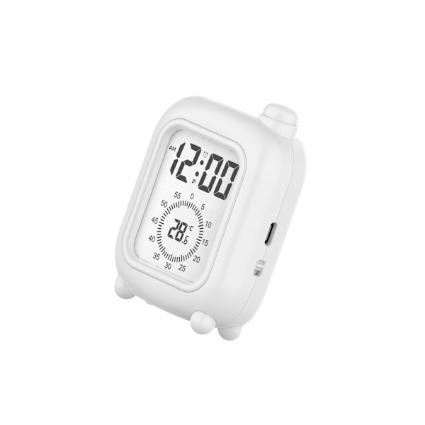 Small Travel Alarm Clock - Rechargeable with Visual Timer for Focused Study White White White