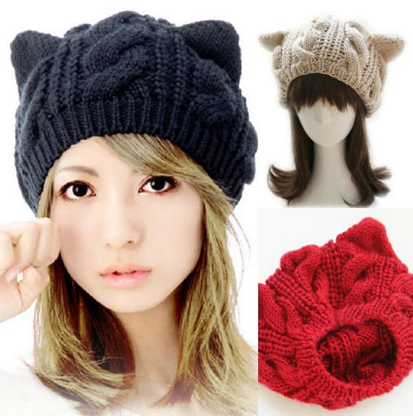 Damehøstberet med vri, vinterstrikket hatt, japansk stil