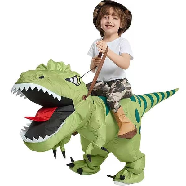 Oppblåsbart dinosaurkostyme for ridning på T-Rex, morsomt oppblåsbart kostyme til maskerade, fest og Halloween for barn
