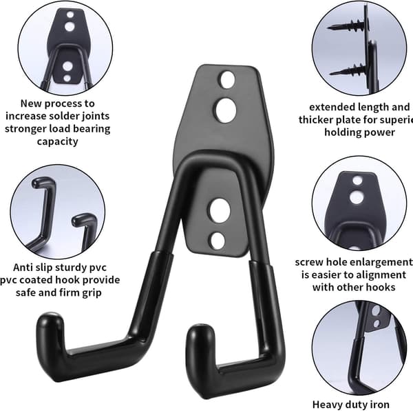 Garage Hooks, Garage Storage Hooks, Bicycle Hook Wall Mount, Heavy Duty Garage Holders Double Hooks for Organizing Tools, Ladders, Bicycles