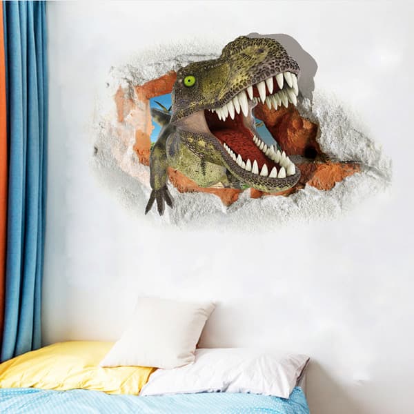 En 45 × 60CM 3D trasig dinosaurie väggdekaler sovrum vardagsrum