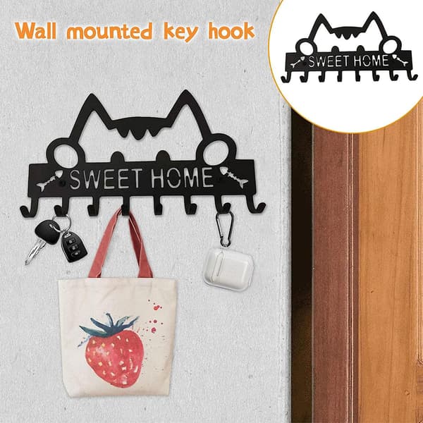 Key Hooks for Wall, Wall Decoration Black Metal Key Hook, Iron Key Organization Rack with 8 Hooks