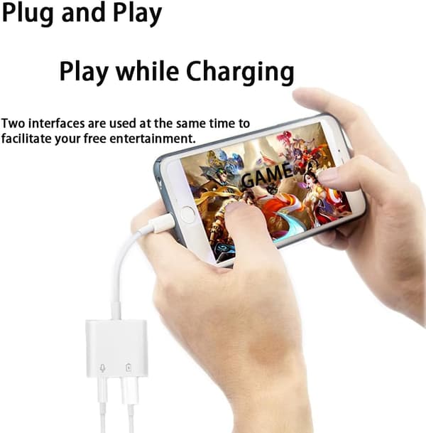 2-pak Lightning til 3,5 mm hovedtelefonadapter til iPhone Dongle 2-i-1 oplader og aux-lyddeler, hvid