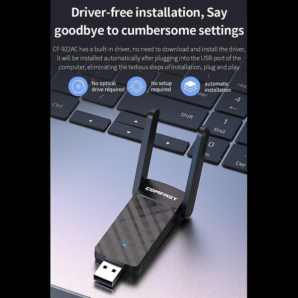 Wifi-mottaker for Windows XP USB trådløst Wifi-kort nettverksadapter 2.4g/5ghz
