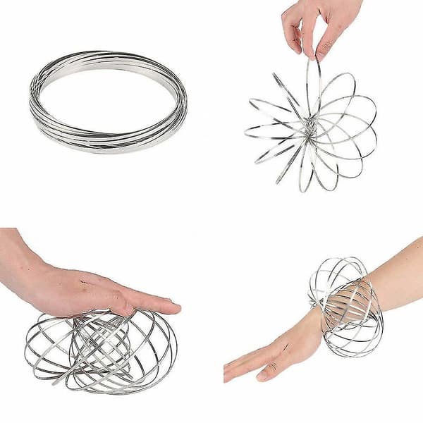 3D Magisk Legetøjsarm Slinky Toroflux Flippy Flux Flow Ringe Spinner Dynamisk Armbånd, Sølv