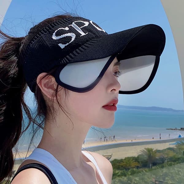 Sommerhatte til kvinder Foldbar solhat Perleblomst Visir Solbeskyttelse Floppy Cap Kvinde Udendørs Casual Baseball Sort