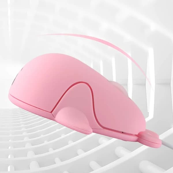 (pow yeah!) Kablet mus, sød dyre-delfinformet USB-kablet optisk mus til stationær pc, bærbar computer, 3 knapper, pink 2