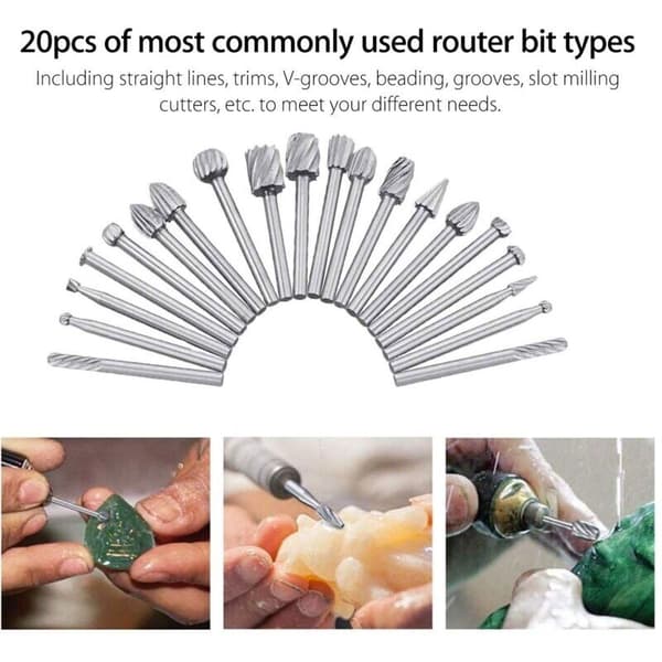 20-pack Dremel volframkarbid fräsbitar roterande slipmaskinborrar