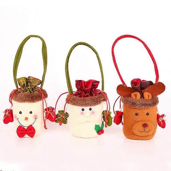 3-pack juläppelpåsar, godispåsar för barn, julklappar, julgransdekorationer, presentpåsar