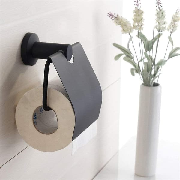 Sort toiletpapirholder med mat rustfrit stål, perforeret væg og låg