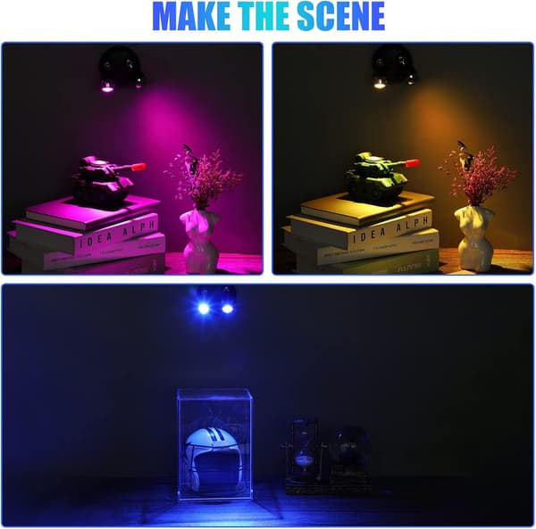 4-pak batterispotlights indendørs RGB LED fjernbetjening, sort sort Black