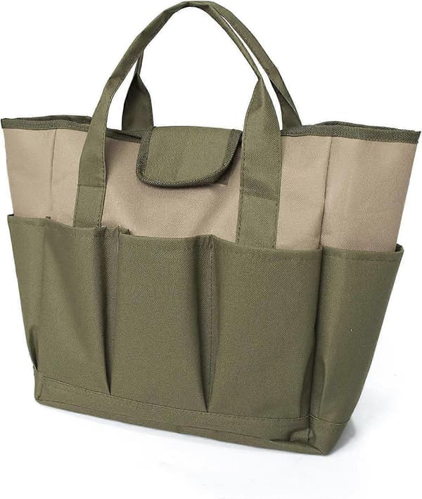 Large Garden Bag with Multiple Pockets for Garden Tools, Garden Tool Bag (Green + Khaki)_tfrf