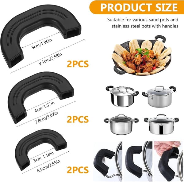 Silicone Handle Holder - Heat Resistant Pot Handle Covers - for Cast Iron Pans, Baking Sheets - Black - 3 Sizes