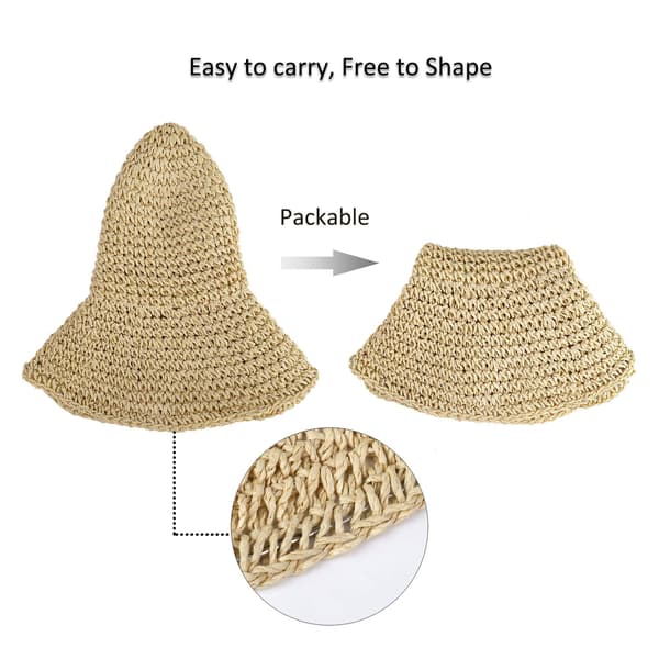 Dame Halmhat Strand Foldbar Solhat, Stor Dame Papir Floppy Flet Bred Skygge