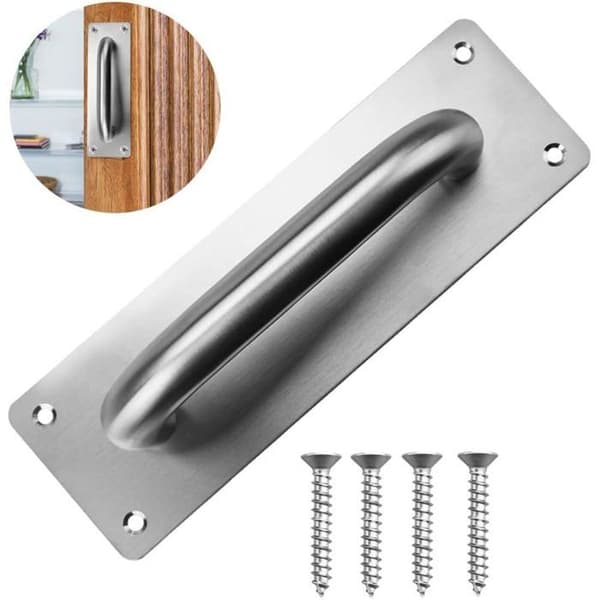 Sliding Door Handle with 4 Screws, Barn Door Handle with Back Plate, Stainless Steel Sliding Door Handle