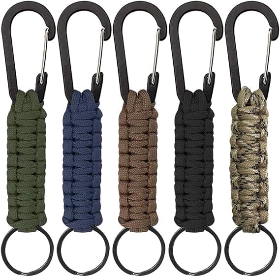 5-pack Paracord nyckelring med karbinhake, flätat snöre för nyckel