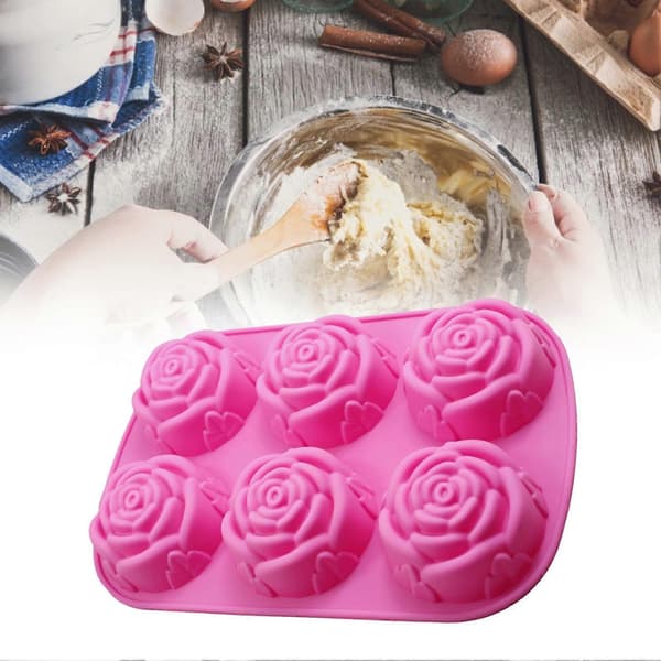 Kageform 3D Genanvendelig 6-rums Non-stick Roseformet Fondantform til Køkkenet
