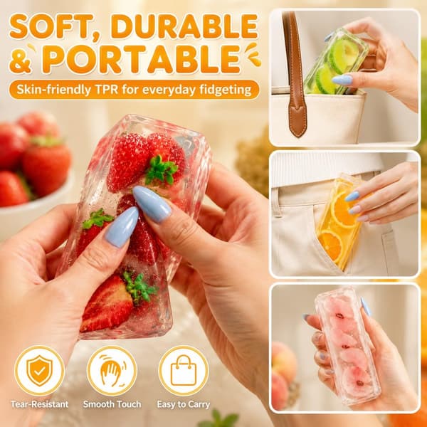 Strawberry Ice Cube Squeeze Toys, Realistic Clear Fruity Squeeze Block Strawberry Strawberry