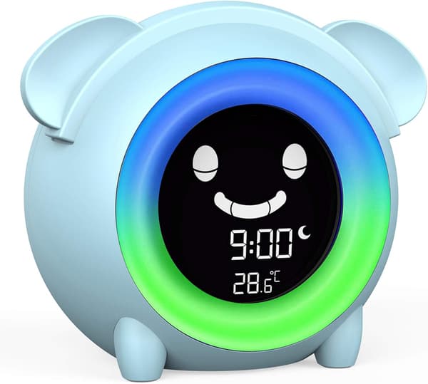 Børnevækkeur, Toddler Sleep Training Clock med natlampe, søvnlydsmaskine, lur-timer, elektrisk sengebordsur med USB