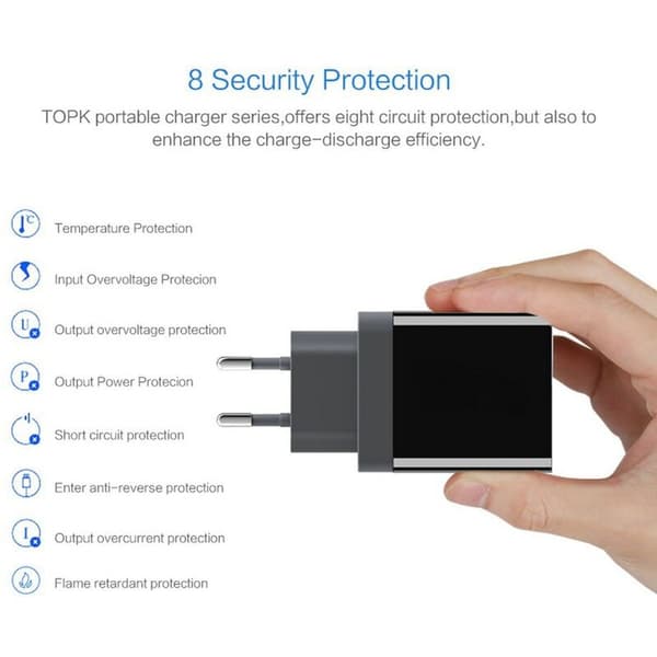LED Digital Display Sort 3 Port 2.4A 5V USB EU-stik Telefonoplader Adapter Egnet til: Store Mærker af Smartphones